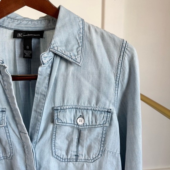INC Denim Long Sleeve button down shirt buttery soft chambray light blue W sz 8 - Picture 4 of 9